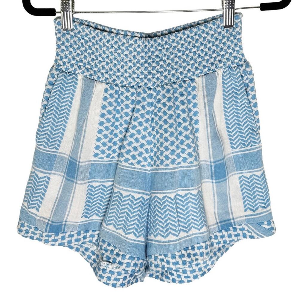 Cecilie Copenhagen Women's Teresa Cotton Shorts Resort Smocked Waist Blue White - Picture 3 of 11